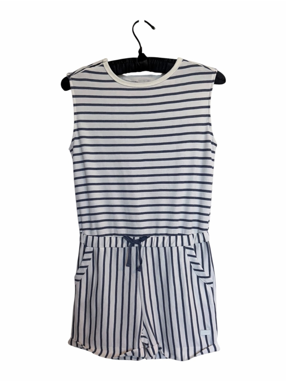 7 For All Mankind White and Navy Striped Sleeveless Romper